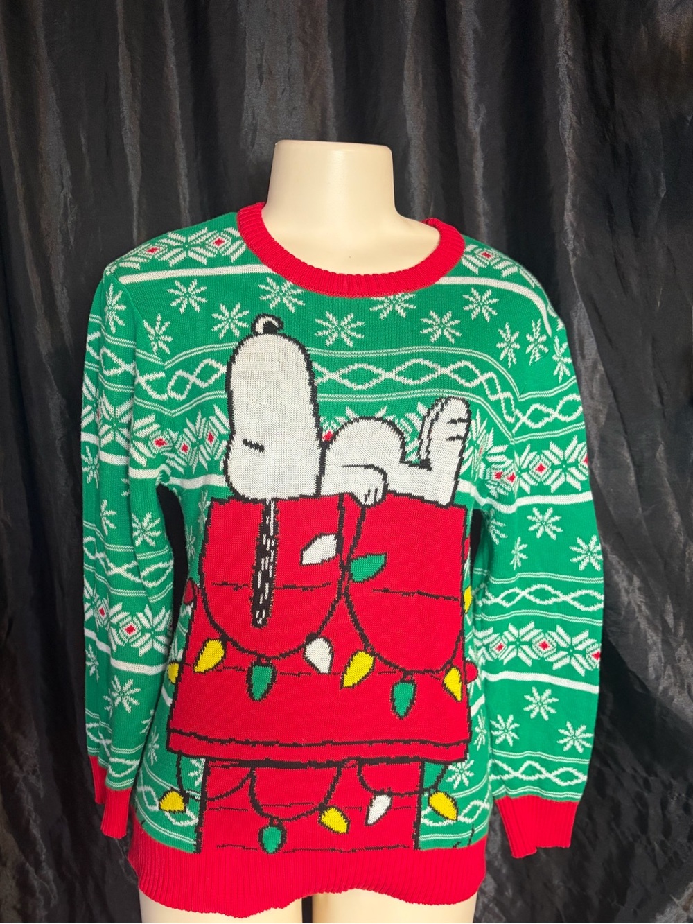 Peanuts Green and Red Snoopy Crewneck Sweater